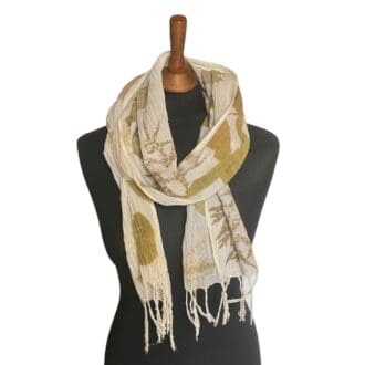 Organic Cotton scarf botanically printed with leaves Marian may Textile Art