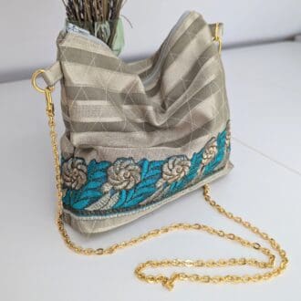 Handmade evening bag with gold chain