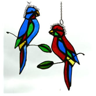 stained glass parrot bird suncatcher red or blue