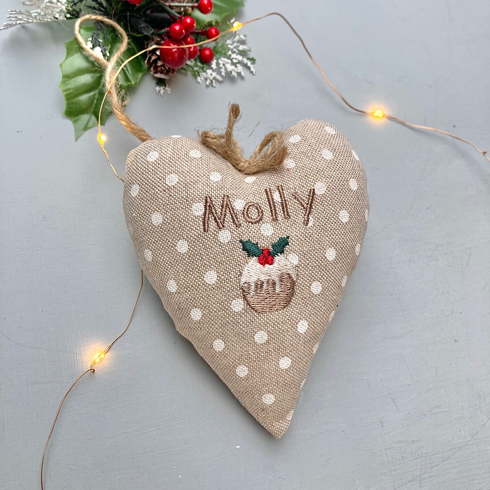 Personalised Christmas Pudding Heart