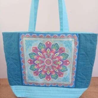 Pink and green mandala quilted bag