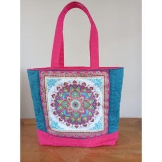 Pink and green quilted tote