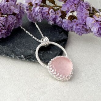 Pink Rose Quartz Handmade Silver Necklace