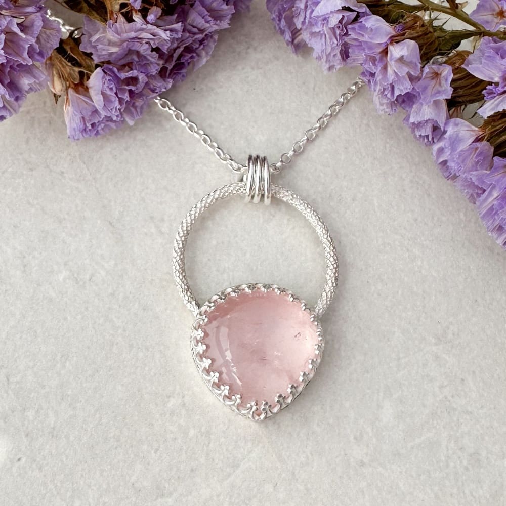 Pink Rose Quartz Handmade Silver Necklace