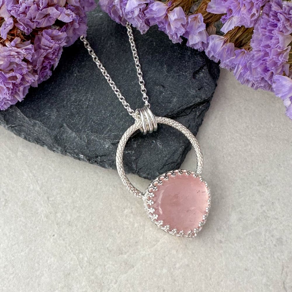 Pink Rose Quartz Handmade Silver Necklace