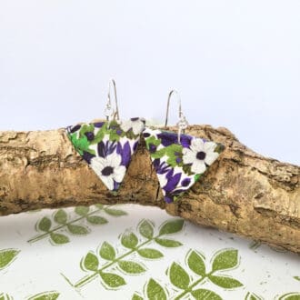 Plum and matcha coloured floral earrings
