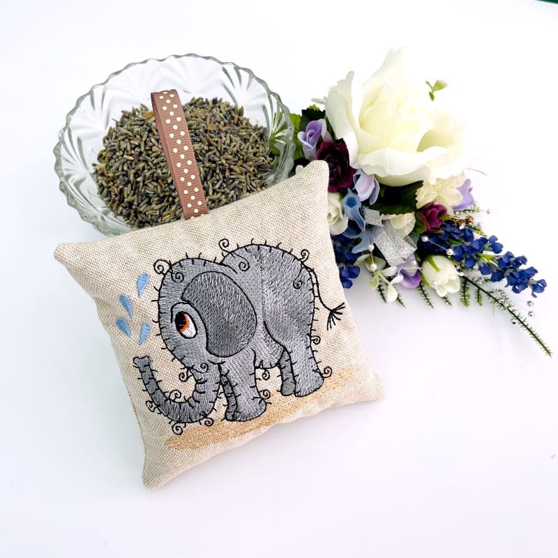 Raggy Elephant Embroidered Lavender Bag