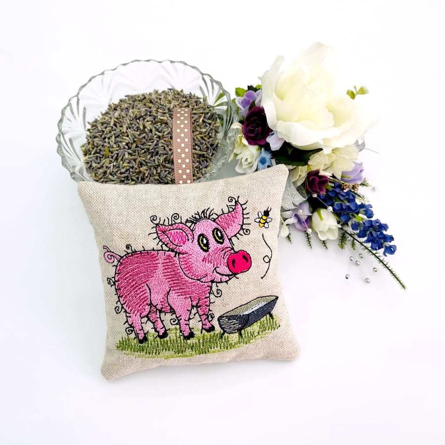 Raggy Pig Embroidered Lavender bag