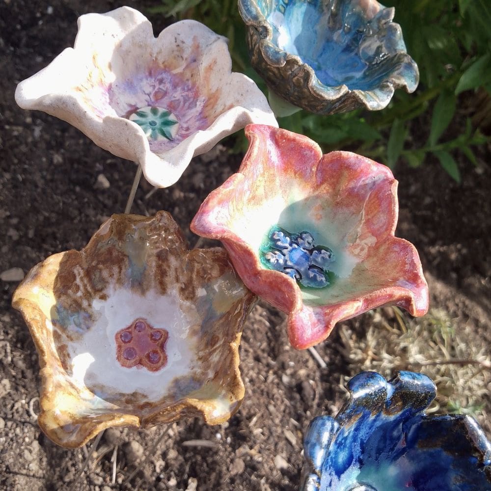 Set of 5 Multicolour Ceramic Flowers