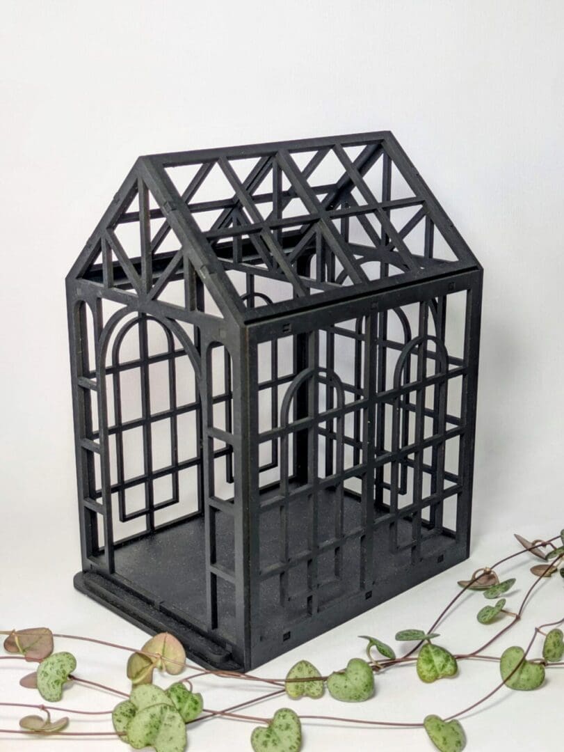 Decorative Greenhouse - Side Angle Black Decorative Laser Cut Greenhouse