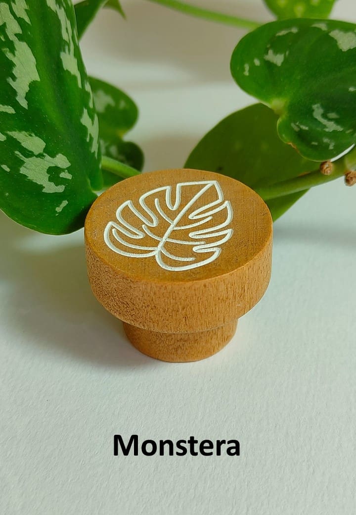 Wooden Furniture Knob with Monstera Design