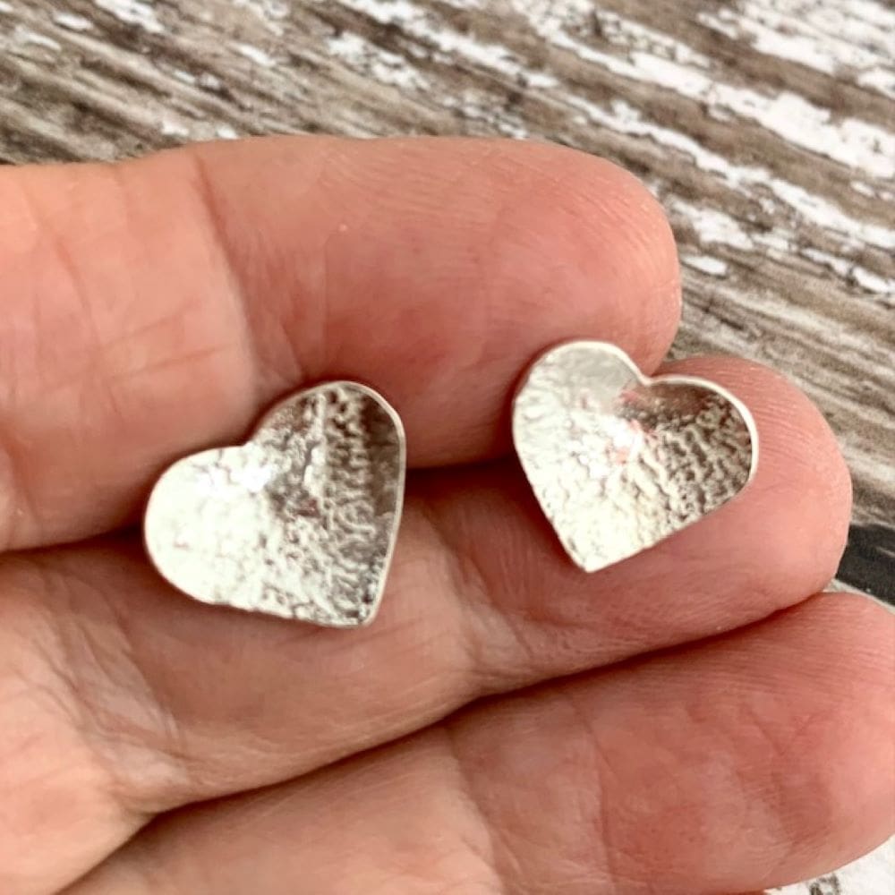 Small Sterling Silver Rustic Heart Stud Earrings