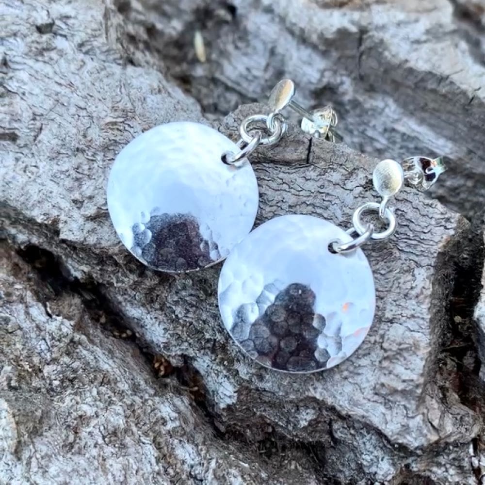 Sterling Silver Domed Hammered Drop Earrings