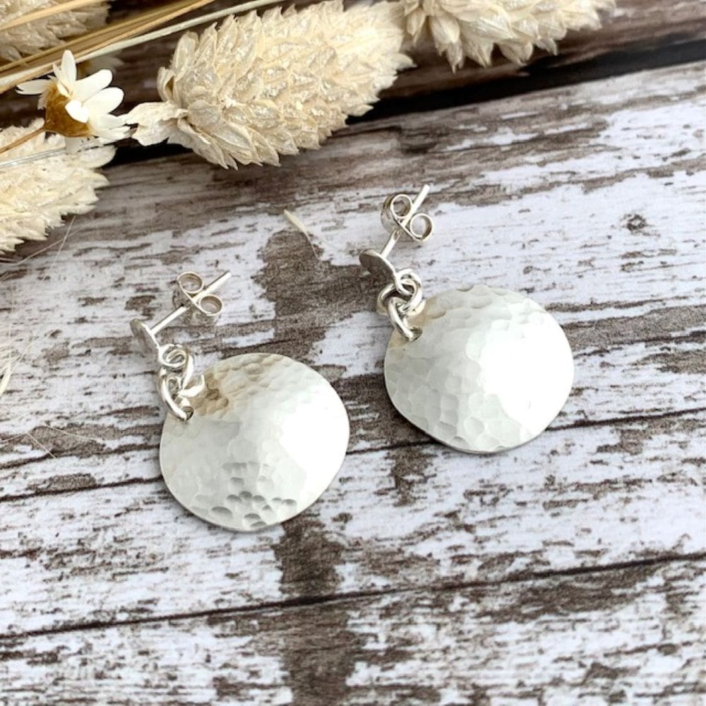 Sterling Silver Hammered Domed Disc Earrings