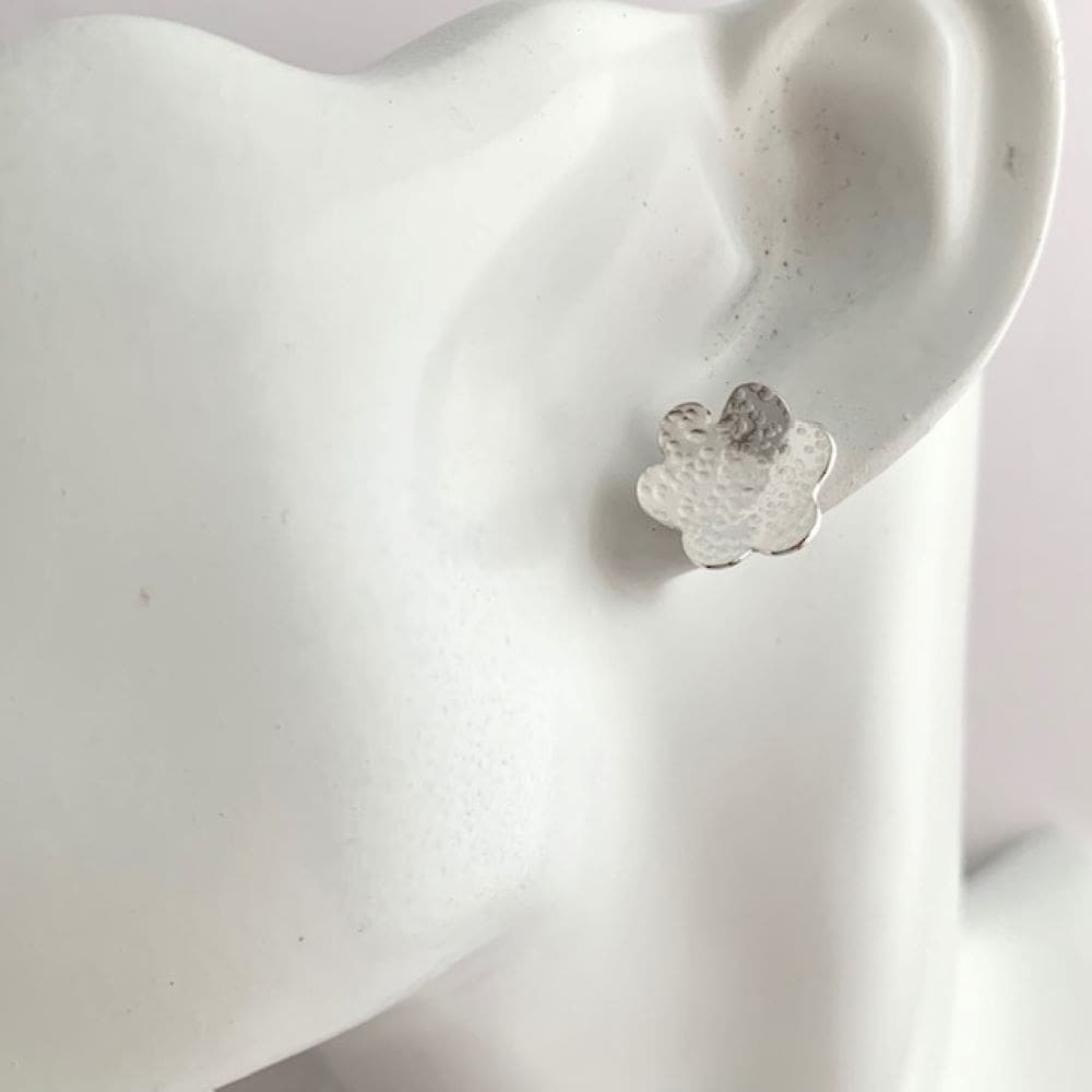 Sterling Silver Hammered Flower Stud Earrings