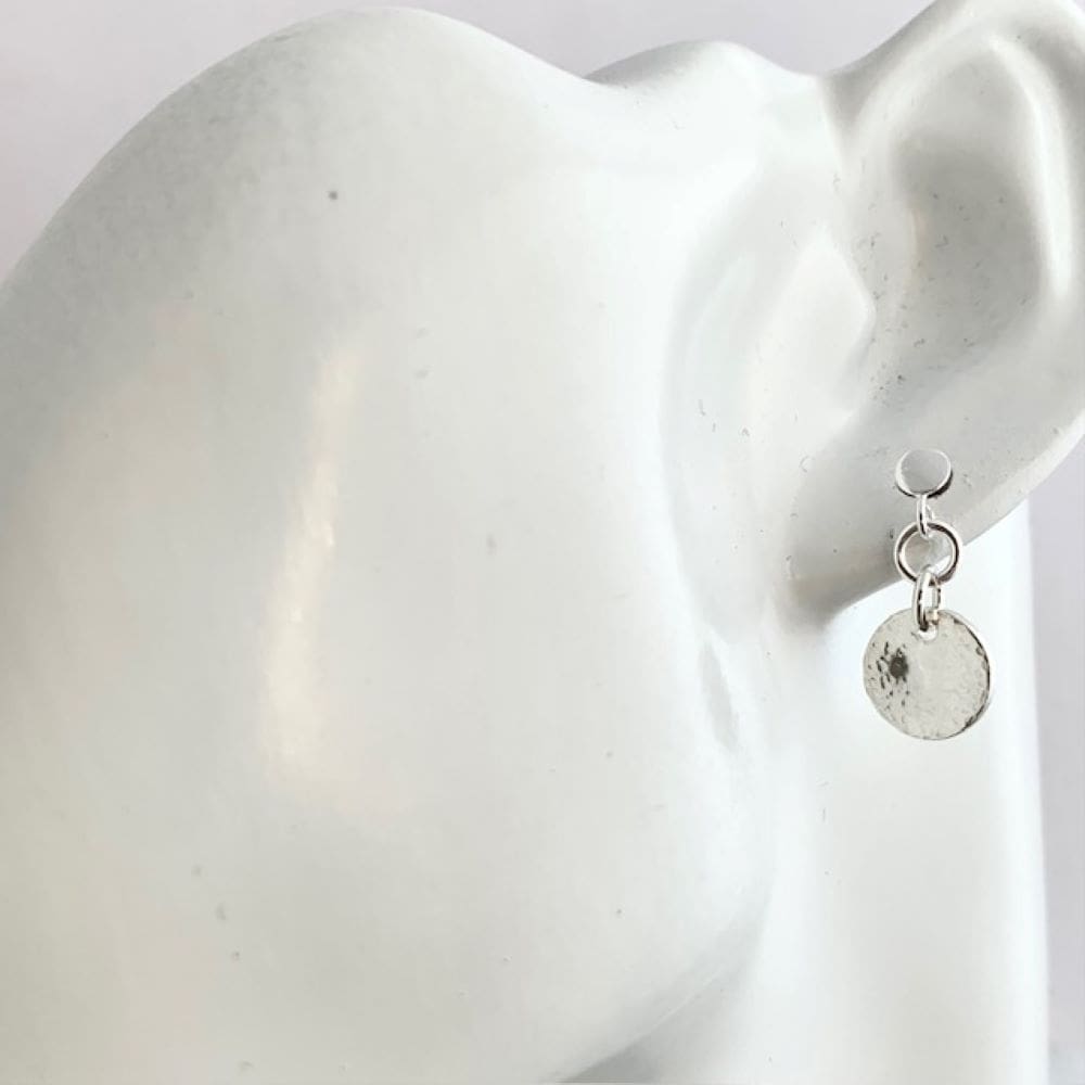 Sterling Silver Hammered Small Disc Drop Earrings