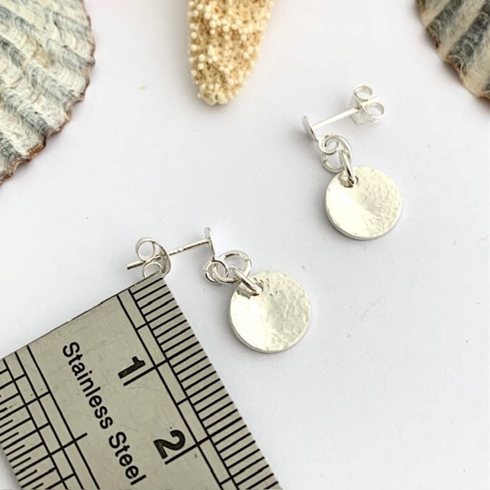 Sterling Silver Little Dimpled Disc Drop Earrings