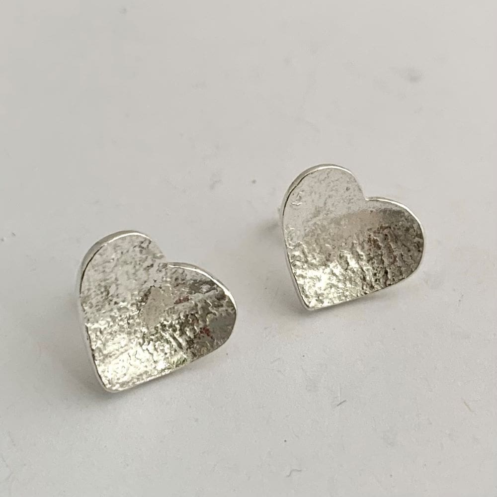 Sterling Silver Patterned Heart Stud Earrings