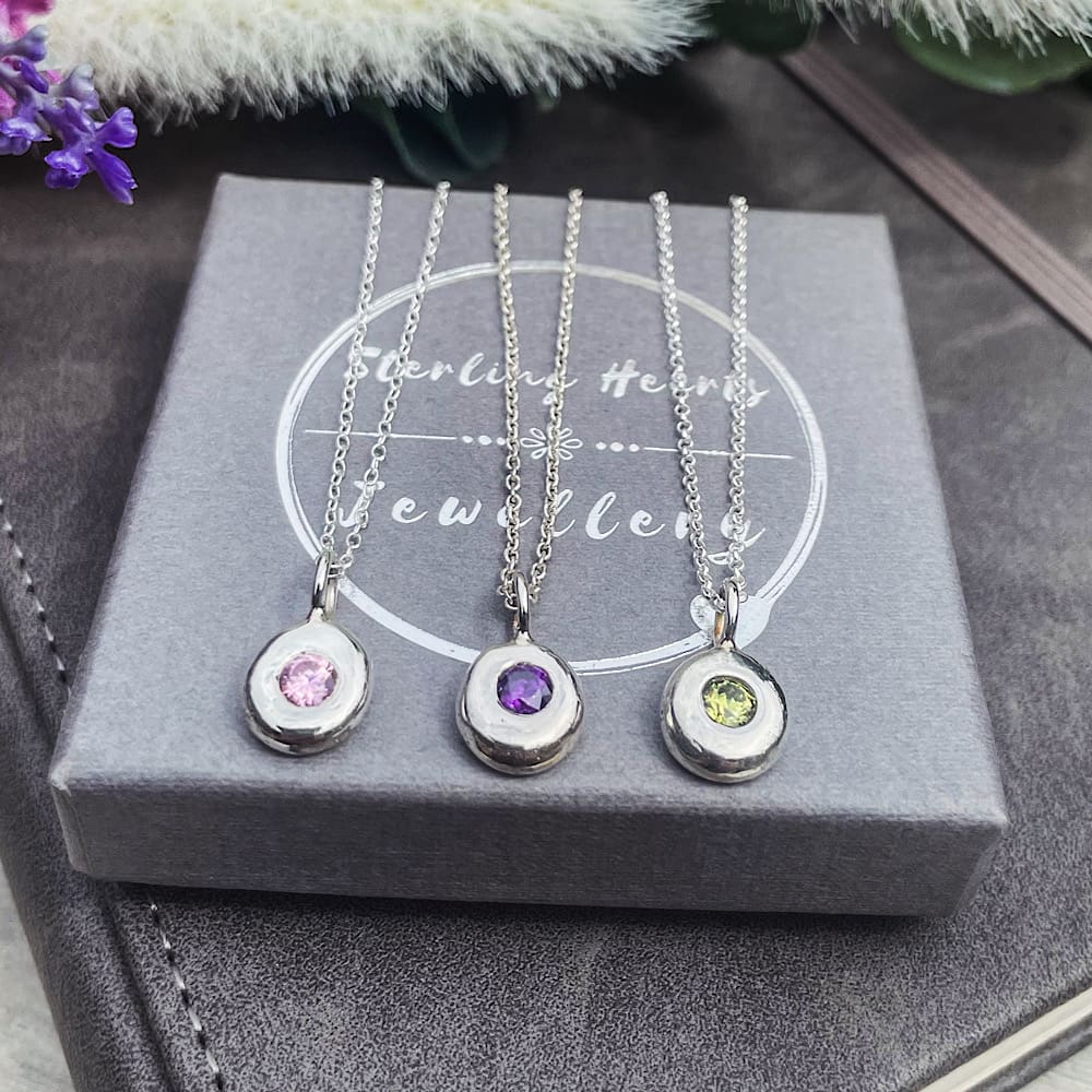 Sterling silver birthstone necklace