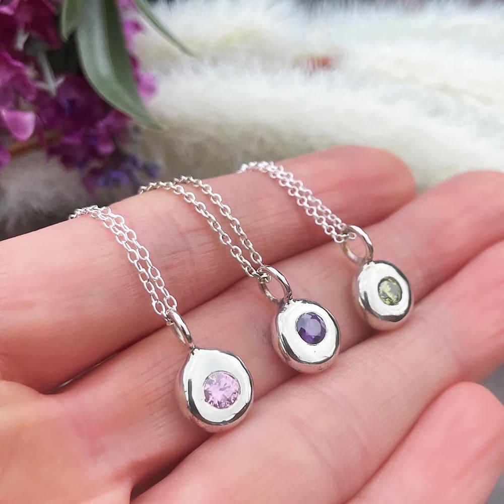 sterling silver birthstone pebble necklace