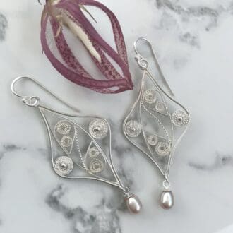 Sterling silver filigree drop earrings unique handmade