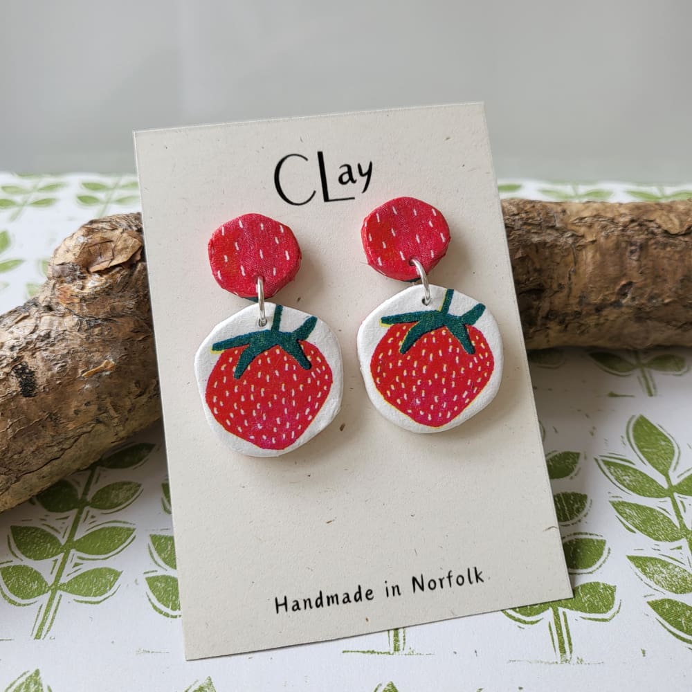 Double dangle earrings with a strawberry pattern