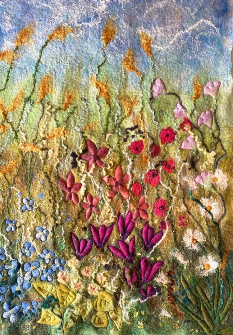 Summer Flowers Printed Card from Original Felt Picture Marian May Textile Art