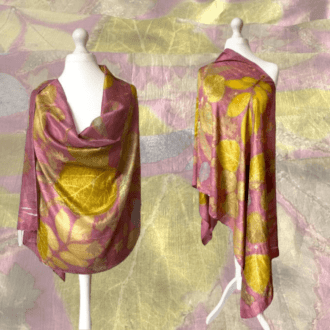 Summer-gold-pink-silk-shawl-leaf-prints-marian-may-textile-art