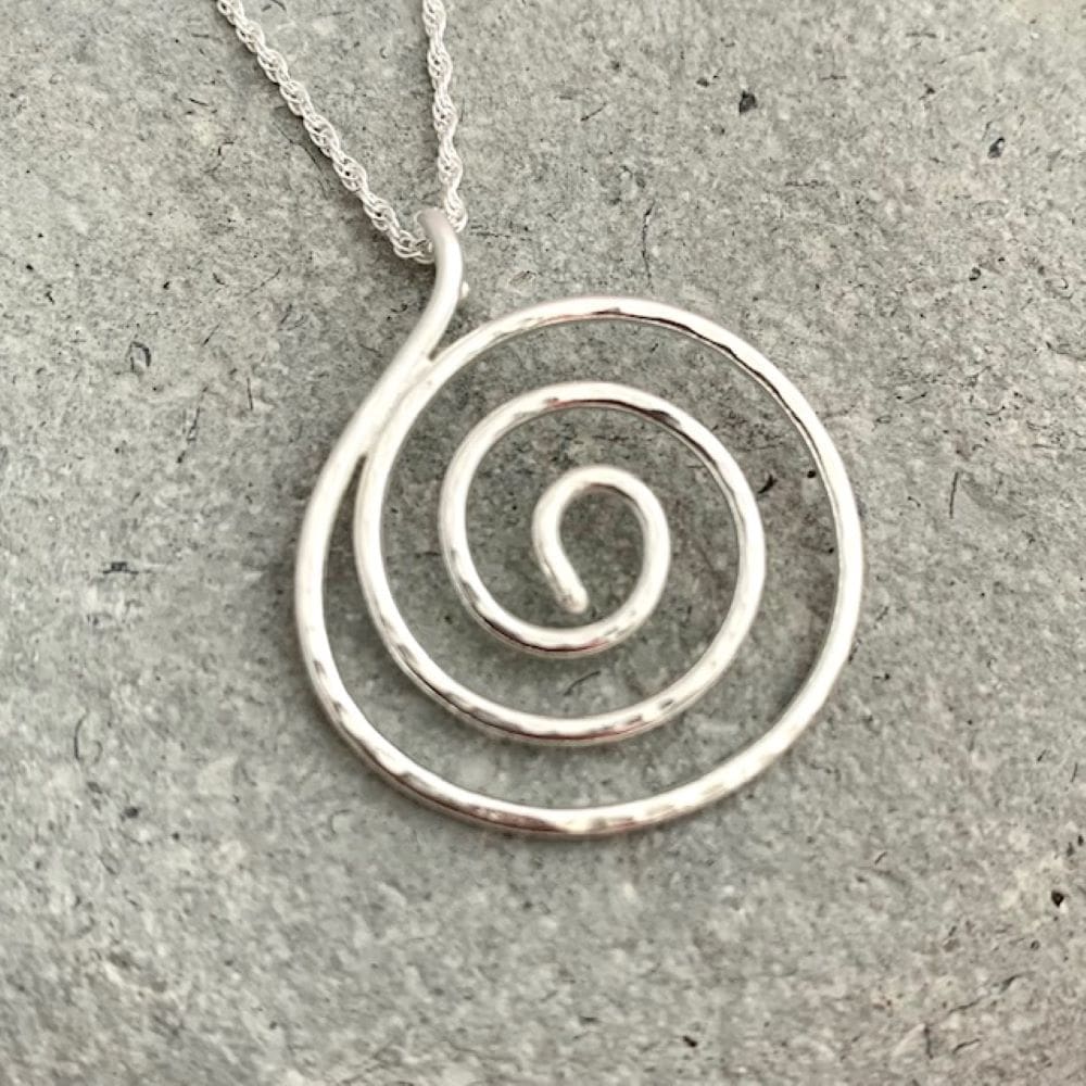 Textured Sterling Silver Spiral Hammered Necklace