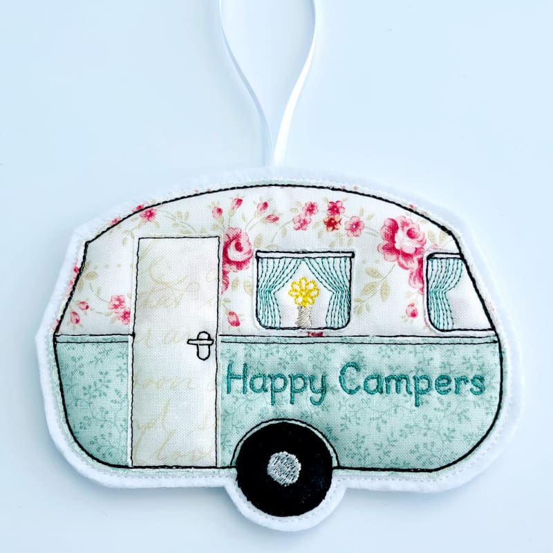 Vintage Caravan Fabric Hanging Decoration Personalised Gift Jade