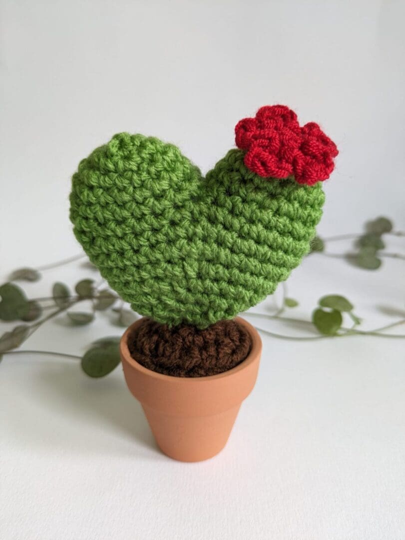 Heart Crochet Cactus in a Terracotta Pot