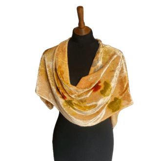 autumn-gold-silk-velvet-scarf-botanically-printed-leaves-flowers-marian-may-textile-art