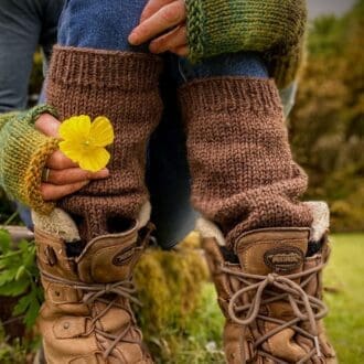 Hand knit soft brown slouch leg warmers in pure alpaca yarn