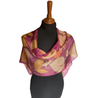 cherry-gold-silk-scarf-botanically-printed-leaves-flowers-marian-may-textile-art