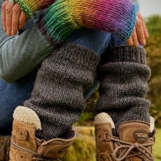 Dark grey marl hand knitted cosy leg warmers, alpaca yarn