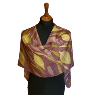 flurry-aubergine-silk-twill-scarf-botanically-printed-leaves-marian-may-textile-art-