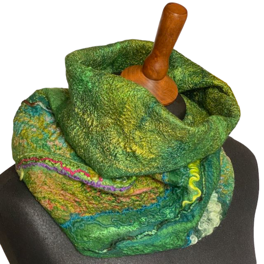 green-goddess-neckwarmer-felted-wool-silk-marian-may-textile-art