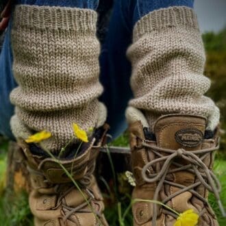 Hand knitted chunky legwarmers in soft oatmeal pure alpaca yarn