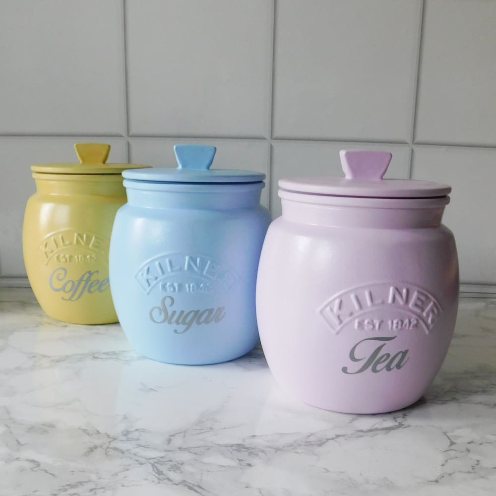 Pink Yellow and Blue Kitchen Canisters