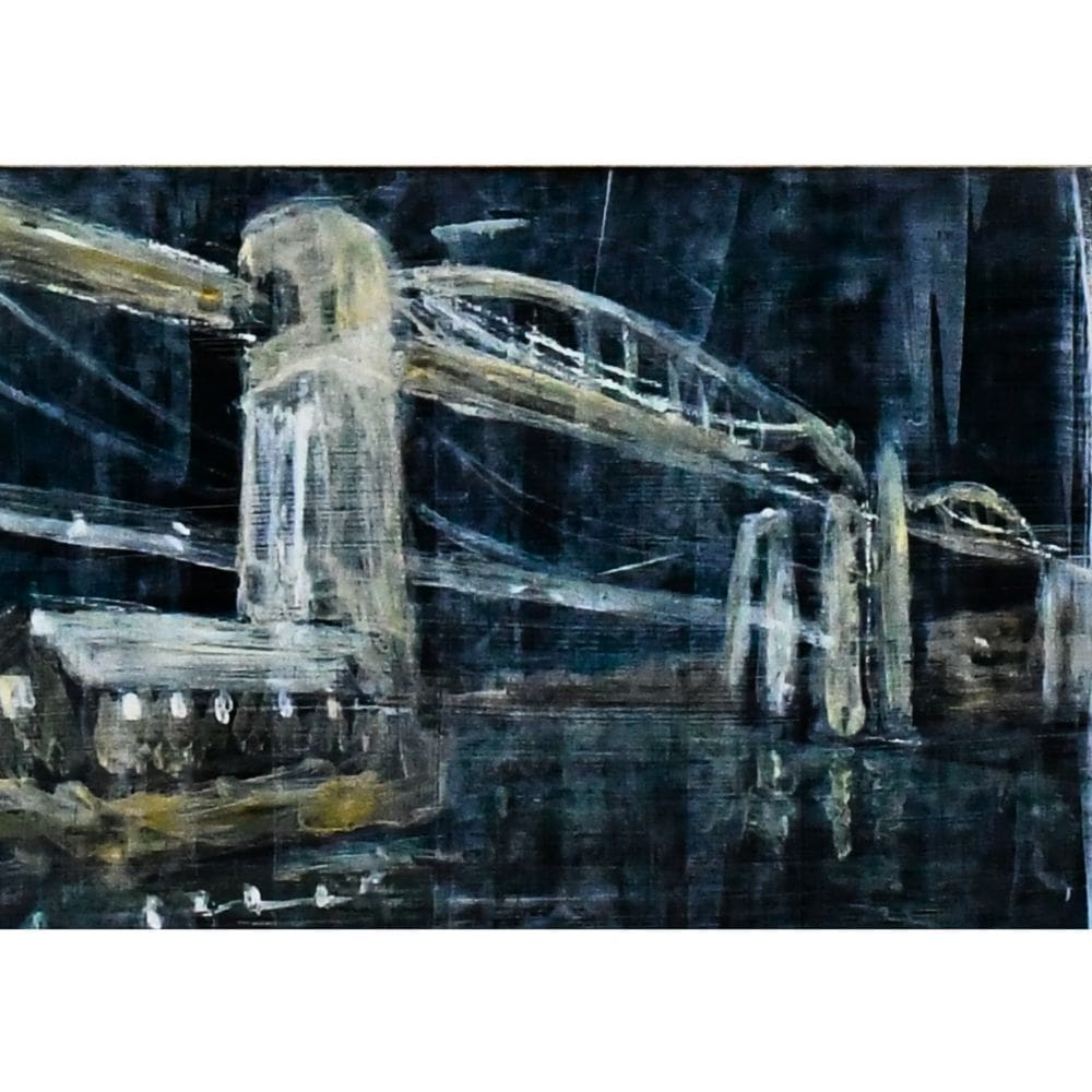 mixed media nocturne painting royal albert bridge saltash