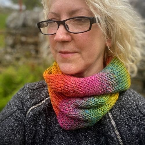 Sunset rainbow knitted infinity loop scarf