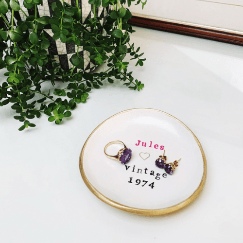 personalised ring dish pictured on dresser