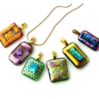 Dichroic glass fused pendants gold silver chain OOAK handmade