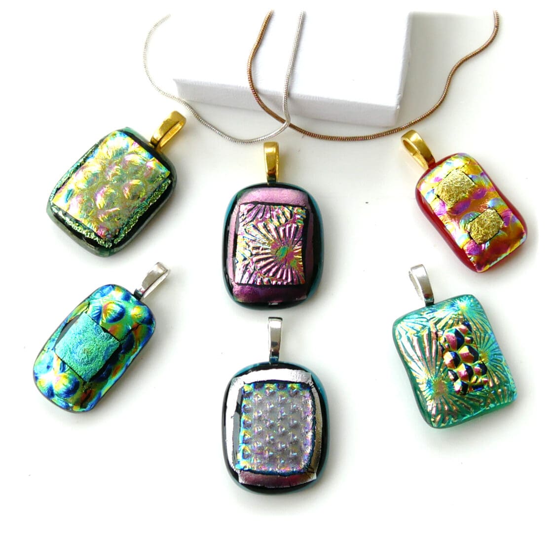 Dichroic fused glass pendants ooak handmade silver or gold chain choice A003