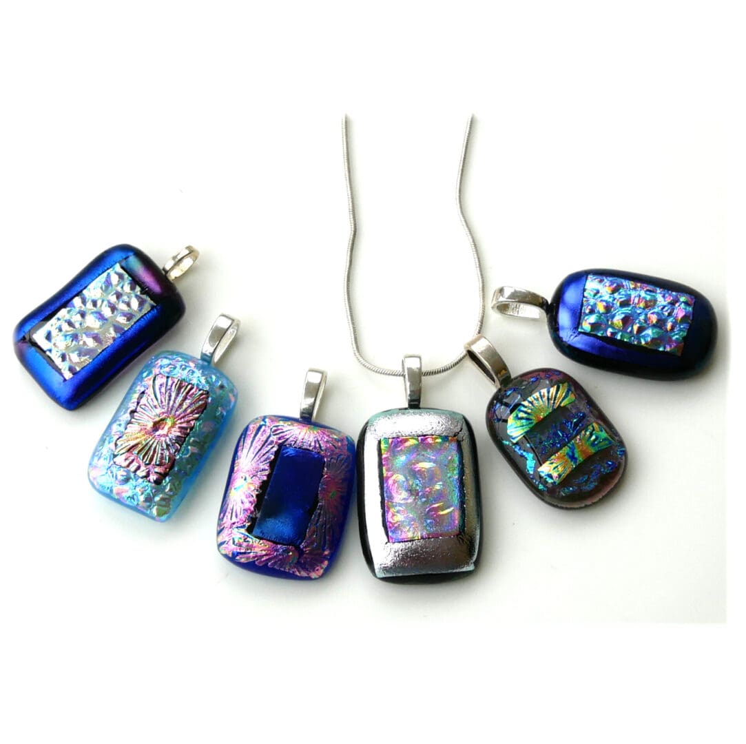 Dichroic Fused glass pendants handmade Set A001 Silver chain 120 243 261 262 263 264