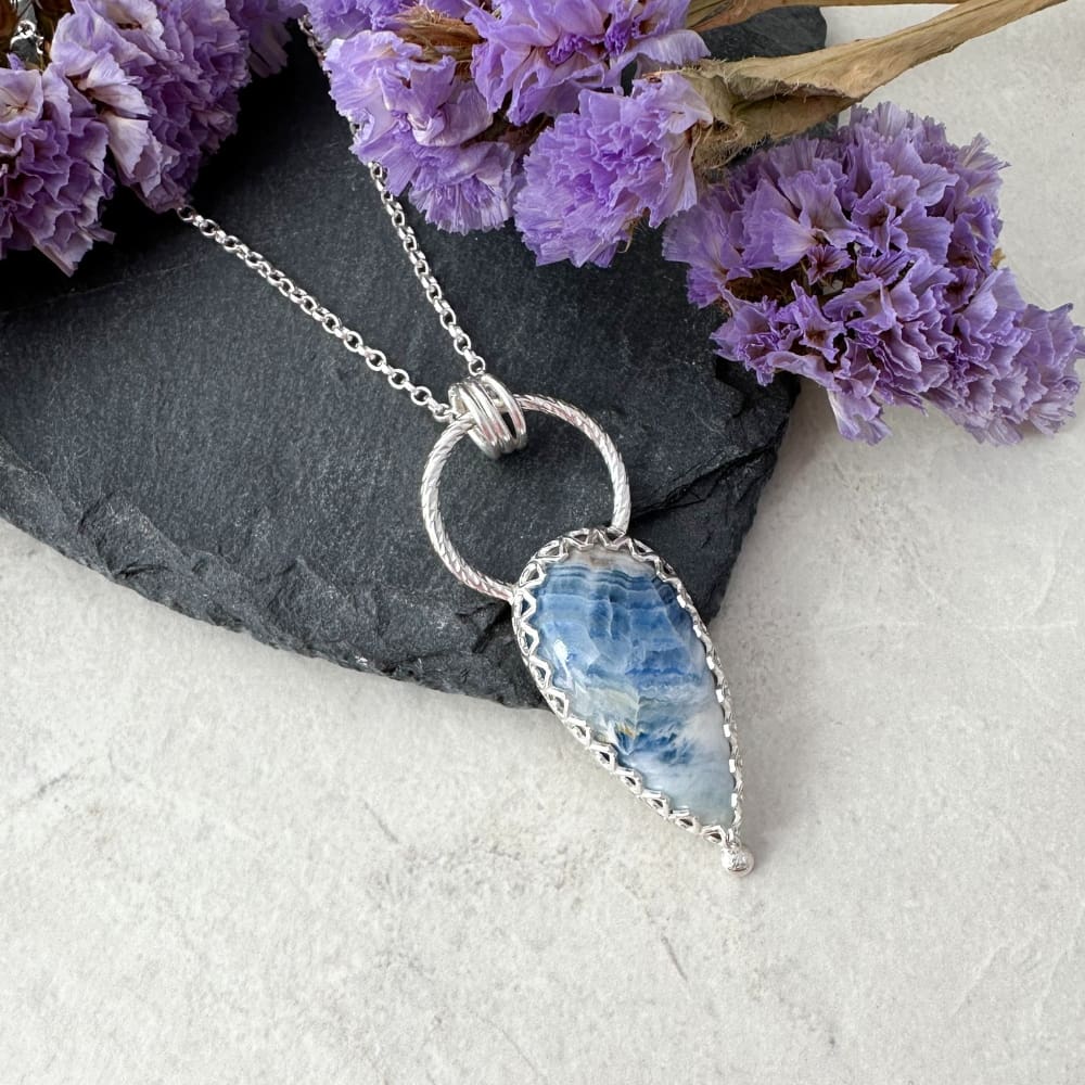 Blue scheelite gemstone necklace handmade in sterling silver