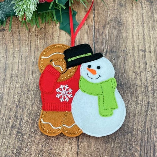 Christmas Gingerbread Building Snowman Hanging Decorations