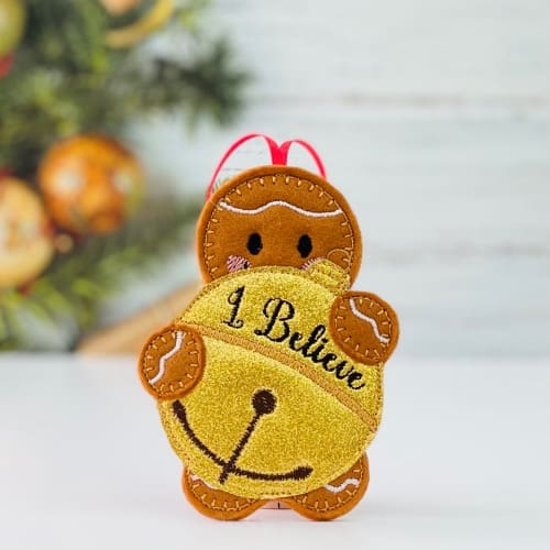 Christmas Gingerbread I Believe Bell Hanging Decorations