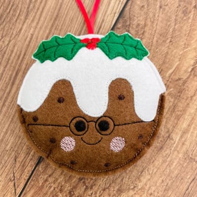 Christmas Pudding Felt Hanging Decoration Personalised Gift Glasses