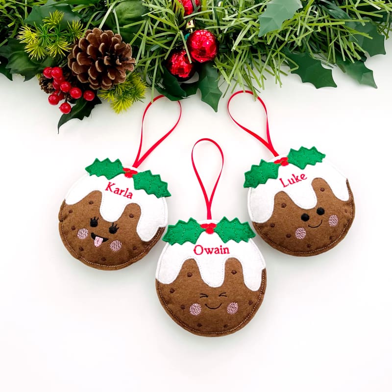 Christmas Pudding Felt Hanging Decoration Personalised Gift Luke